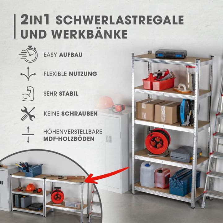 Schwerlastregal 2er-Set 180x90x40 cm MDF 10 Ebenen Garage Keller - Bild 3