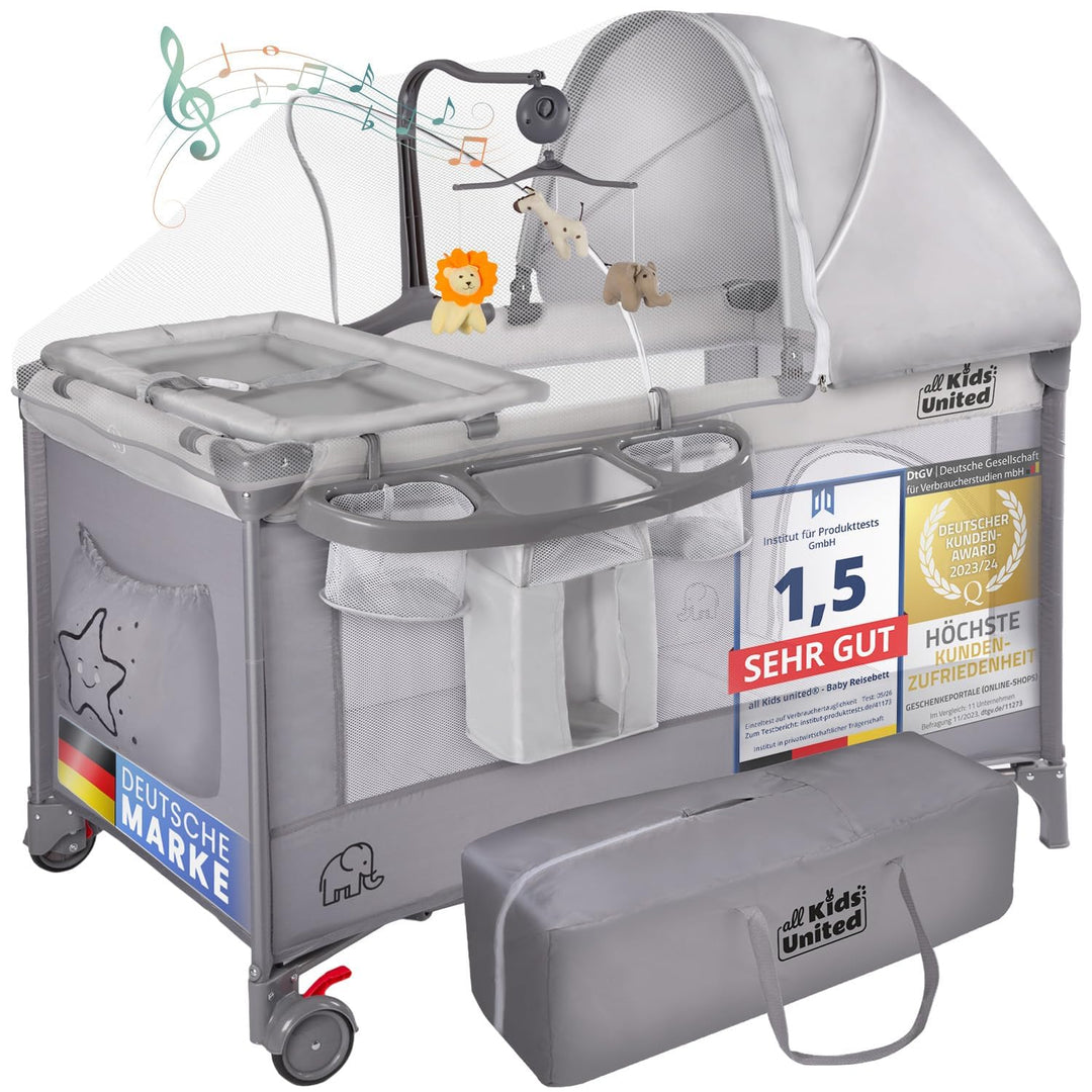 Reisebett Baby 3-in-1 mit Wickelauflage, Mobile &amp; Tragetasche
