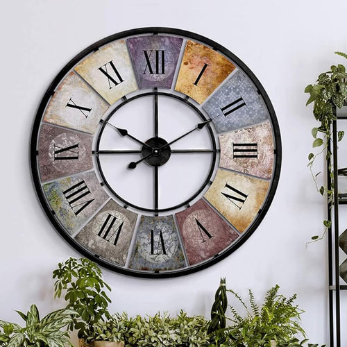 Wanduhr XXL Metall Vintage 77 cm Durchmesser römische Ziffern