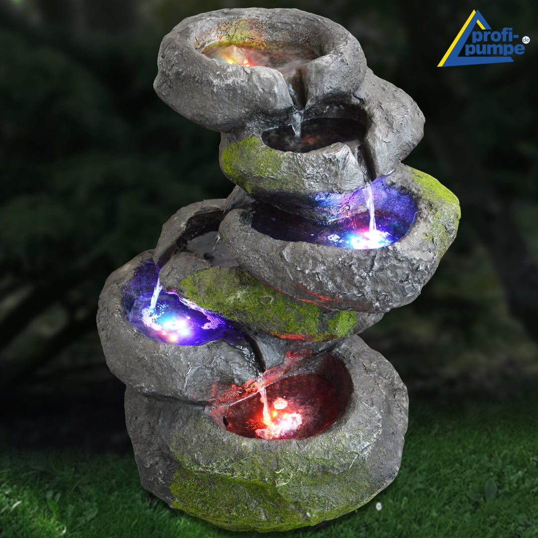 Kaskadenbrunnen Hybrid Solar/230V mit RGB-LED Steinoptik 64cm - Bild 5