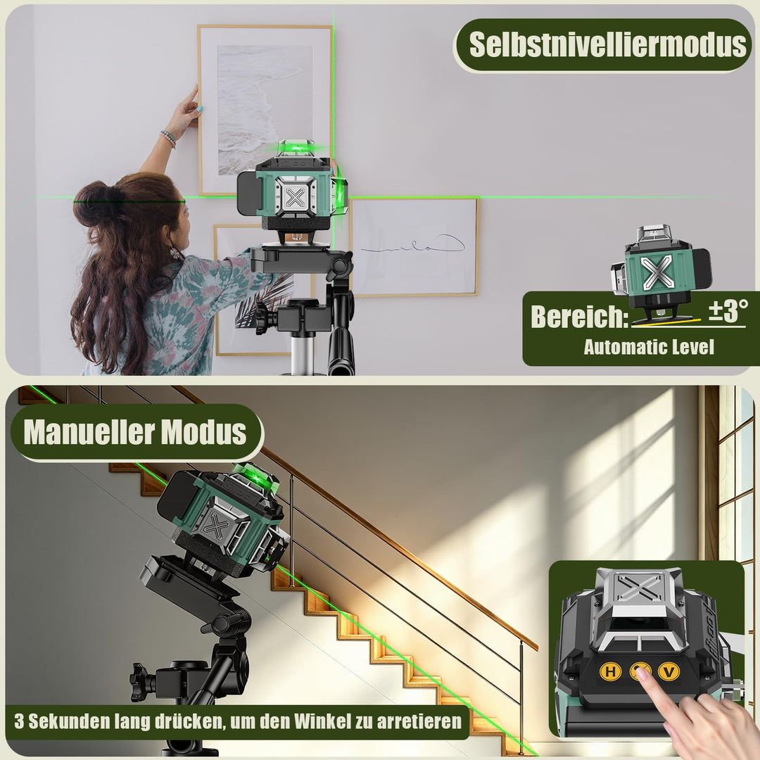 Kreuzlinienlaser Grün 4x360° Selbstnivellierend mit Akku-Set - Bild 3