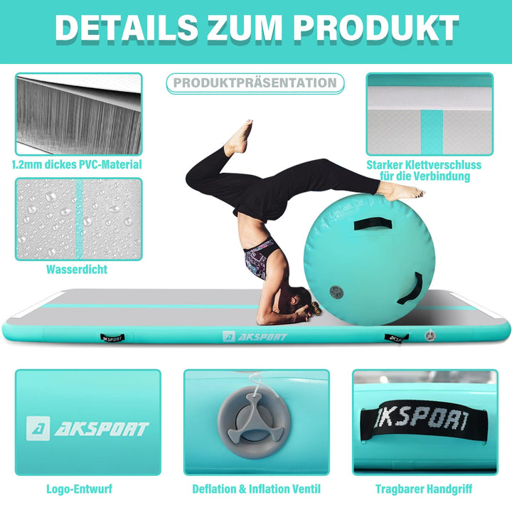 Airtrack Gymnastikmatte aufblasbar 3m mit Luftrolle und Pumpe - Bild 3