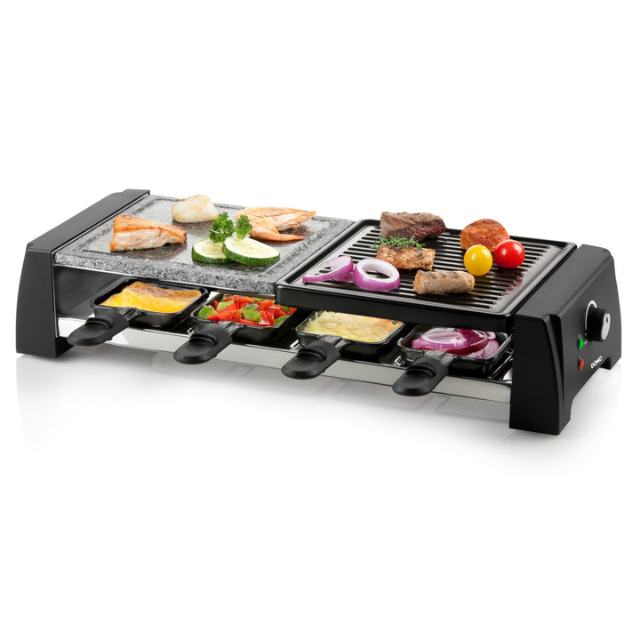 Raclette-Grill 3-in-1 mit Naturstein und Grillplatte fuer 8 Personen