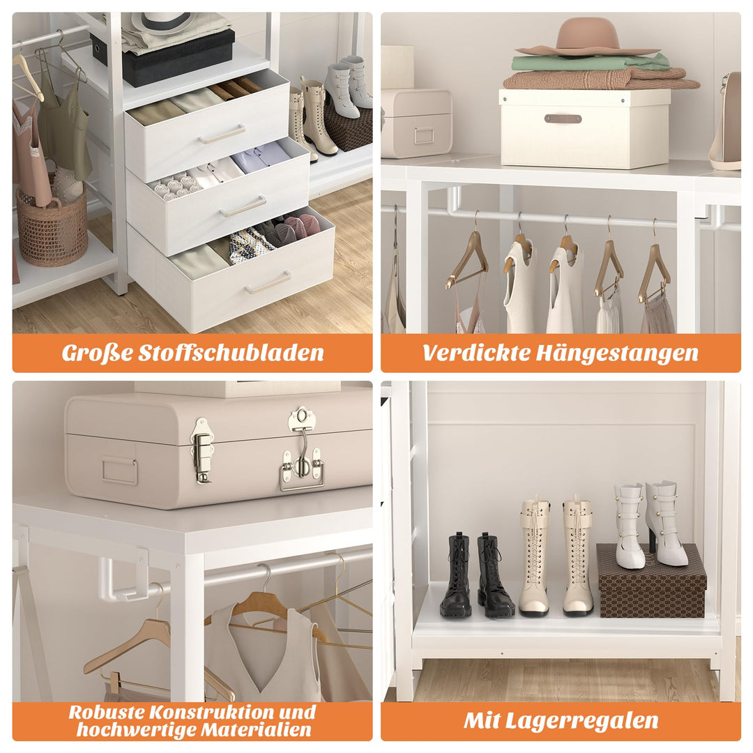 Kleiderständer L-Form mit Schubladen und Schuhregal 165x190cm Weiss - Bild 5