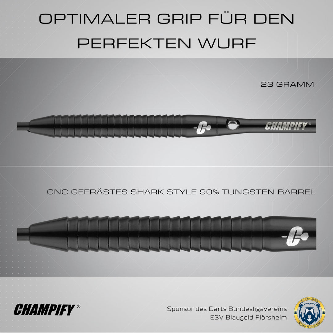 Steeldart Set 90% Tungsten 23g mit Darttasche, 9 Schäfte &amp; Flights - Bild 5