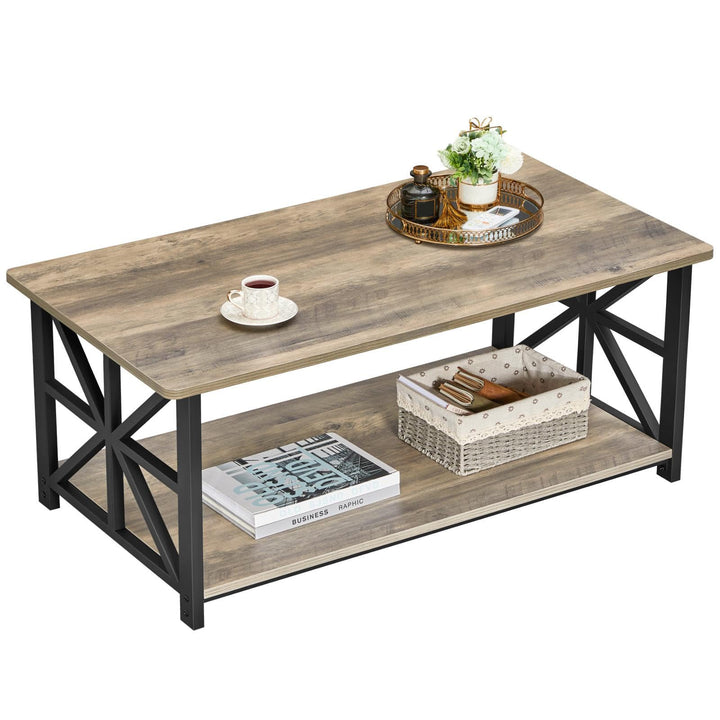Couchtisch 100 cm mit Regal Sandeiche Grau Wohnzimmer rustikal