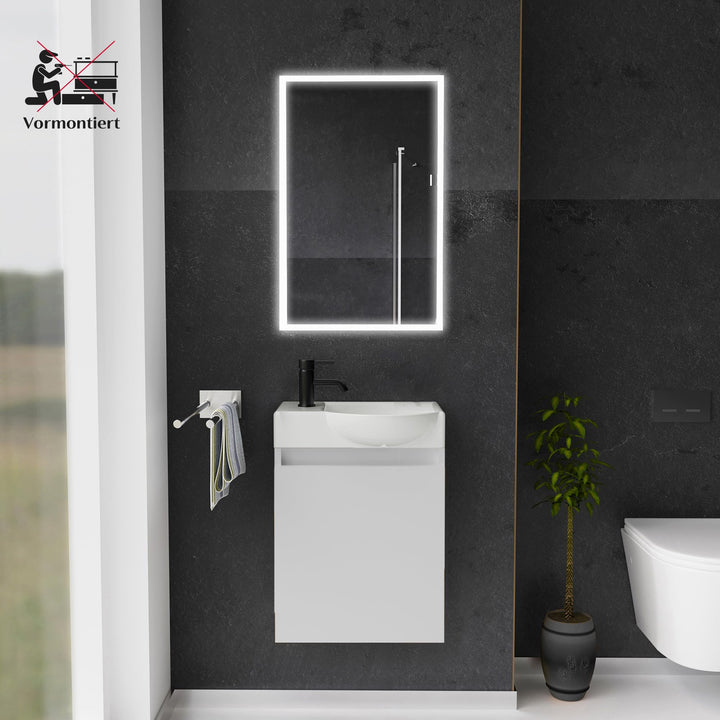 Waschbecken mit Unterschrank hängend 45 cm Gäste-WC Weiß - Bild 2