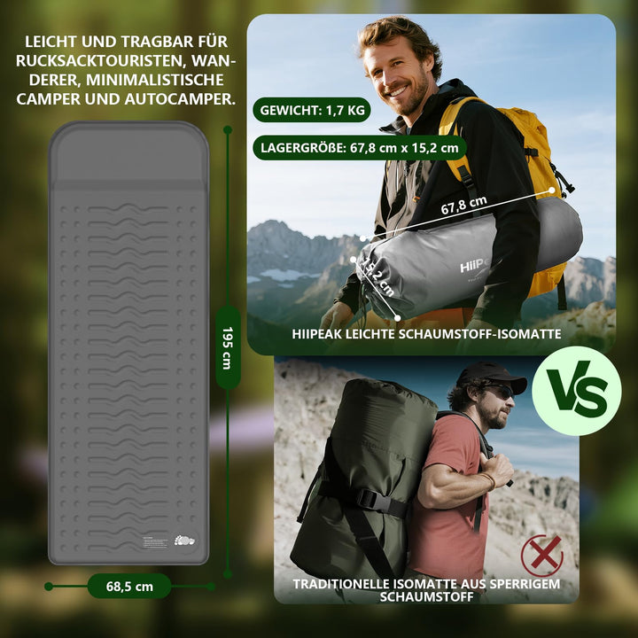Isomatte Camping R-Wert 9,5 mit Kissen Memory Foam 195x70,5 cm - Bild 8