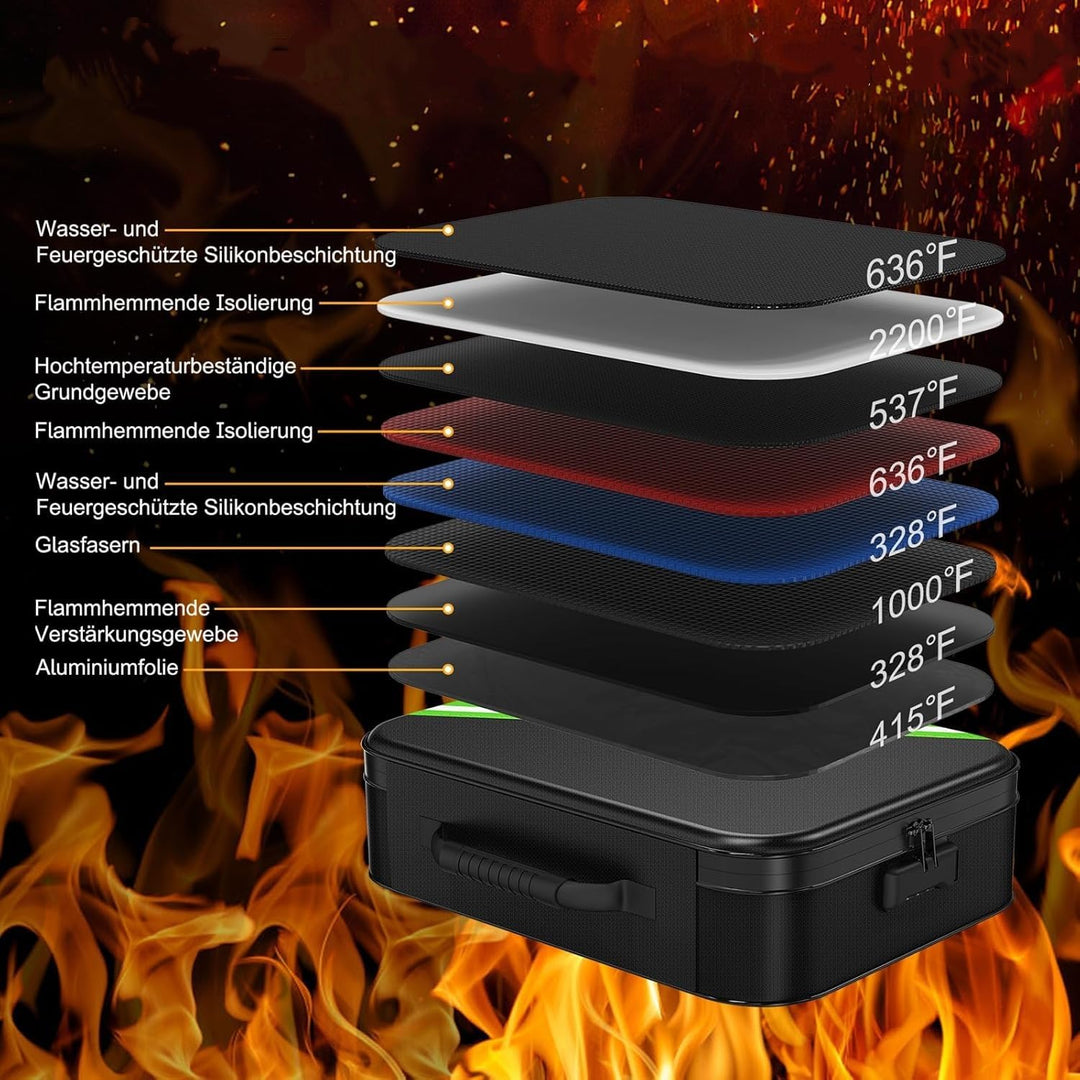 Feuerfeste Dokumententasche mit Zahlenschloss 36x27x10cm schwarz - Bild 8