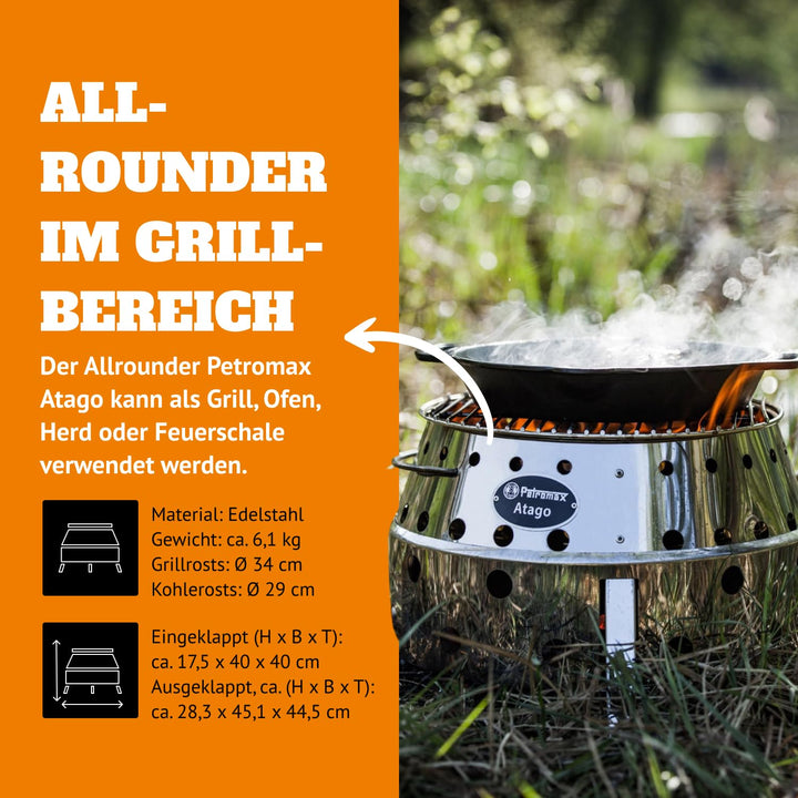 Holzkohlegrill 4-in-1 klappbar Edelstahl Ø34 cm Camping - Bild 3