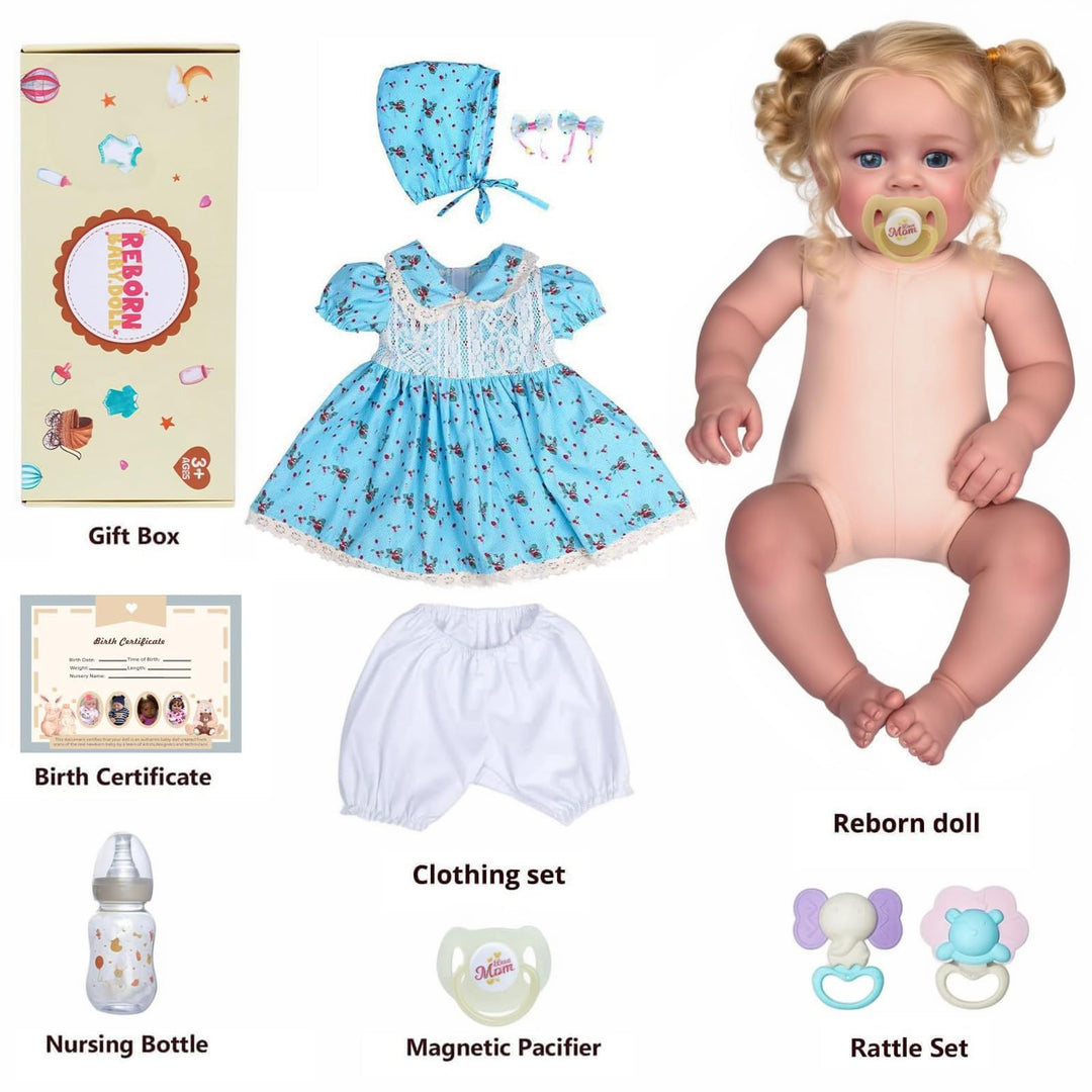 Reborn Babypuppe 45 cm Mädchen mit Stoffkörper blondes Haar - Bild 6