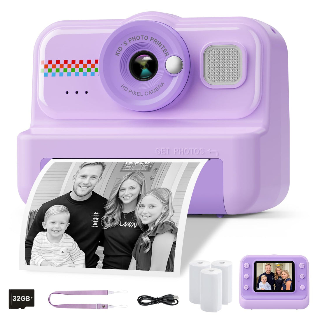 Sofortbildkamera Kinder 1080P Thermodruck mit 32GB &amp; 3 Druckpapierrollen