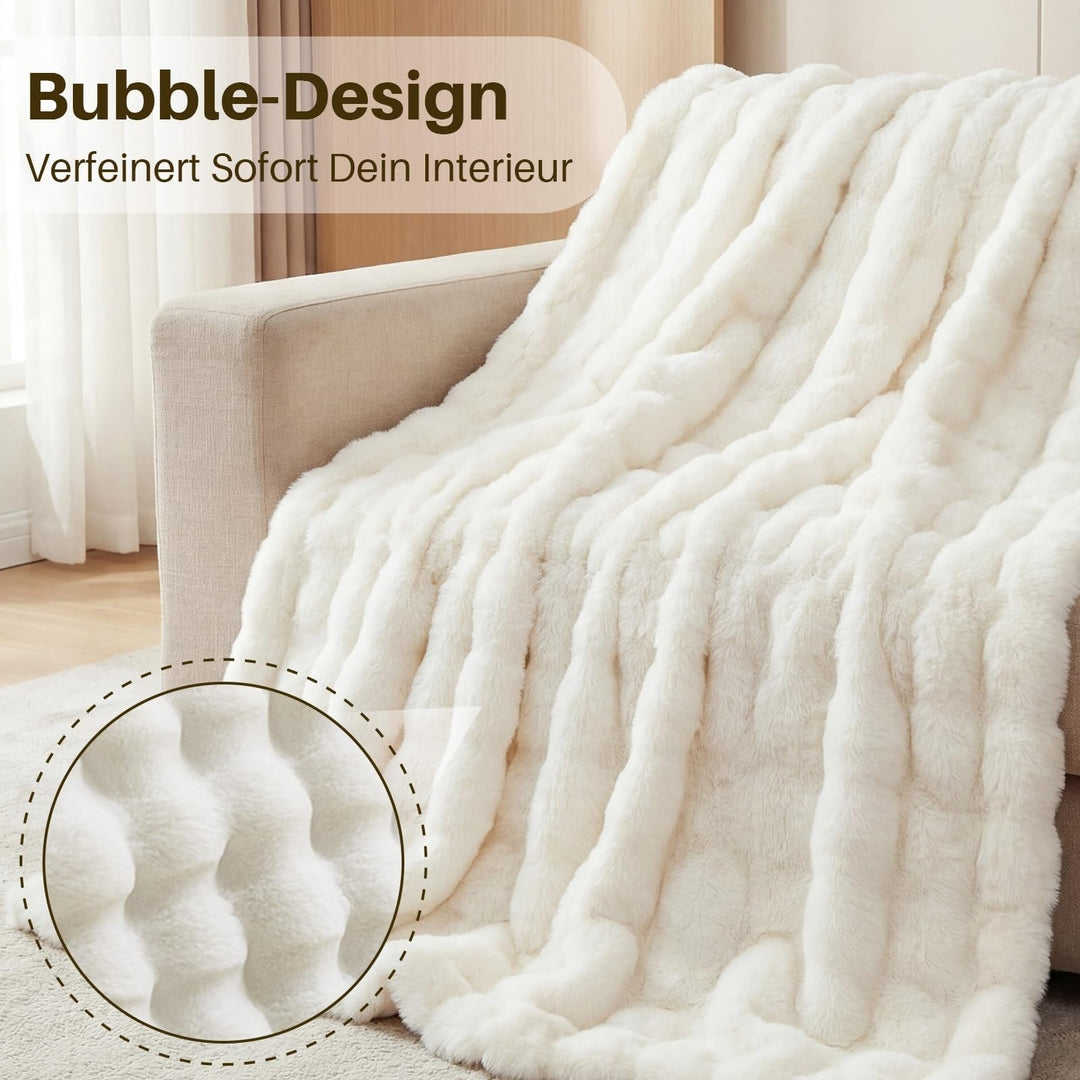 Kuscheldecke Kaninchen-Plüsch 160x200 cm Weiss 1000 g/m² - Bild 2