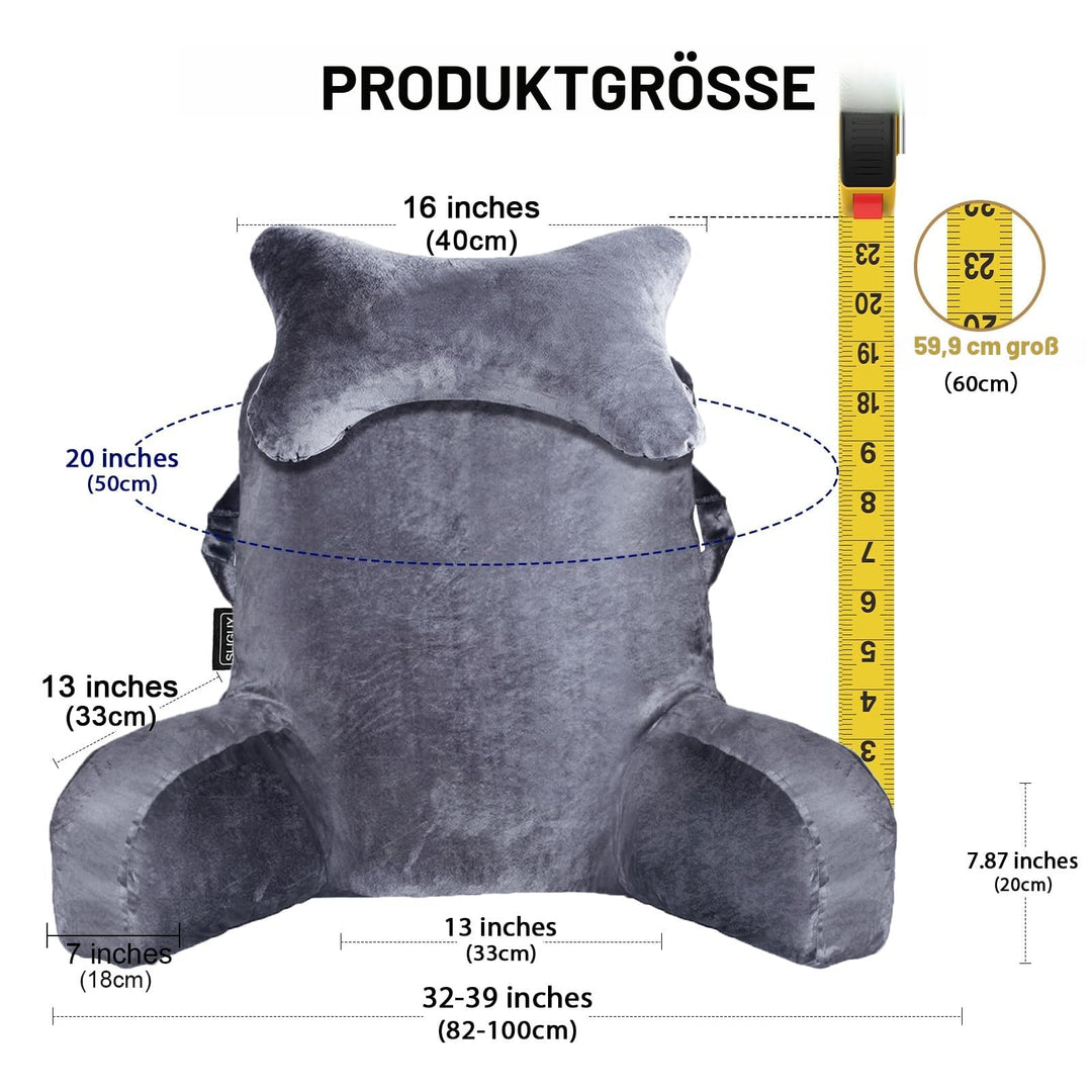 Lesekissen mit Armlehnen und Seitentasche für Bett und Sofa Dunkelgrau - Bild 2