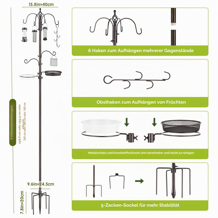 Vogelfutterstation Metall mit Ständer 238 cm höhenverstellbar mit 3 Feedern - Bild 3