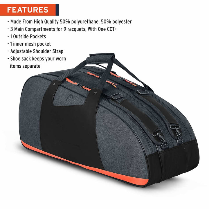 Tennis Combi Bag Damen PU-Nylon mit CCT+ Racketschutz anthrazit - Bild 2