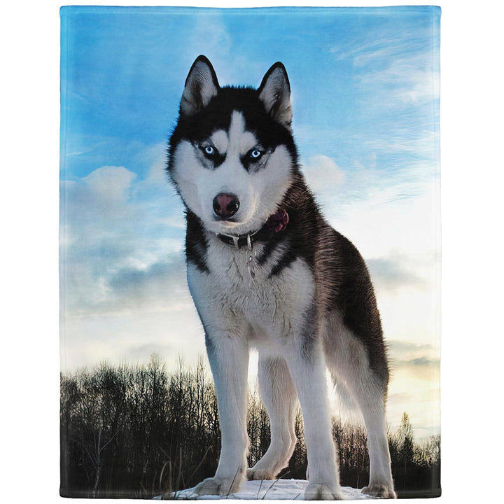 Kuscheldecke Flanell 150x200 cm Husky-Motiv weiss