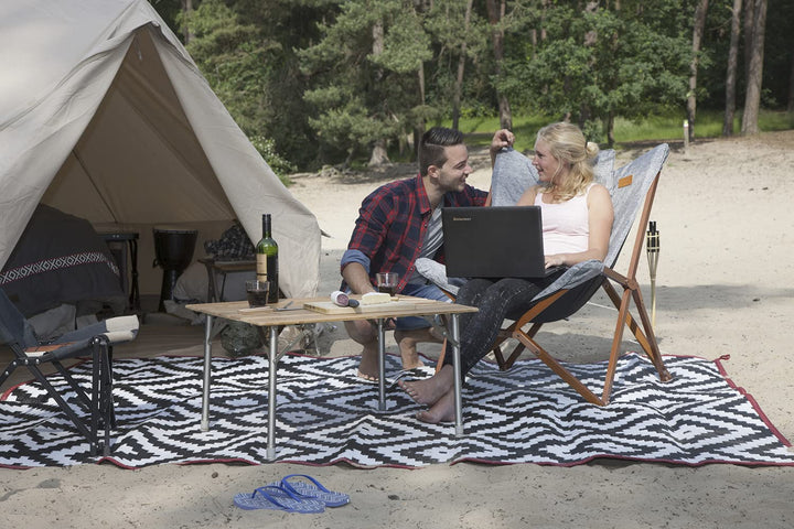 Relax-Camping-Stuhl FSC-Holzrahmen mit Kissen Leinenoptik Grau - Bild 2