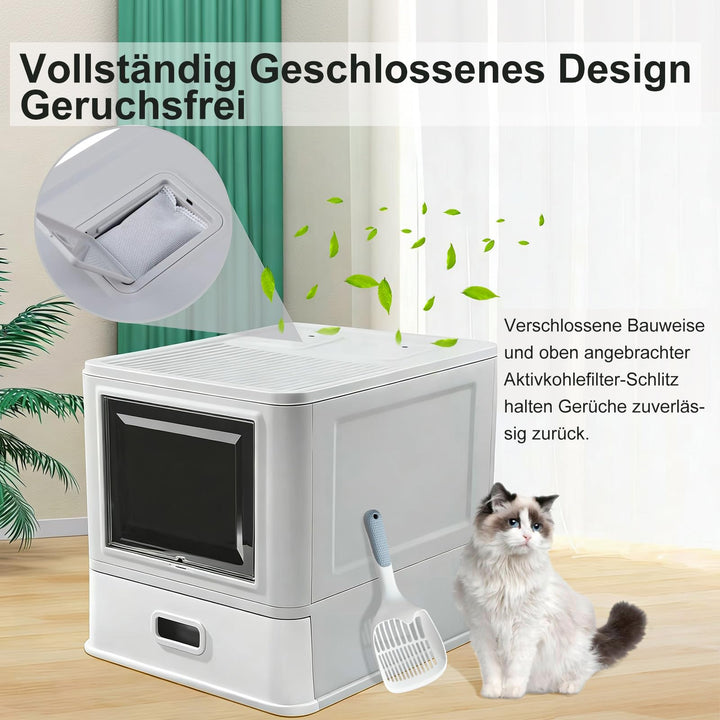 Geschlossene Katzentoilette Edelstahl XL mit Schublade und Matte - Bild 3