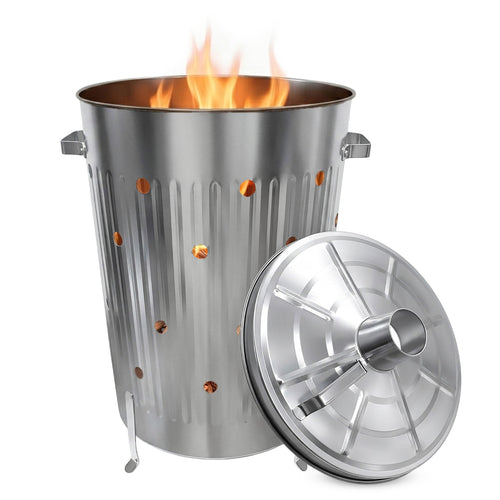 Feuertonne Metall verzinkt 75 L mit Deckel und Rauchabzug