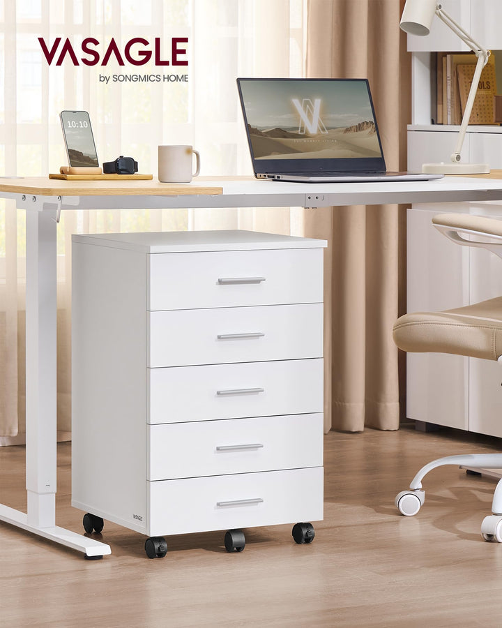 Rollcontainer 5 Schubladen Holz Wolkenweiss Heimbüro Druckertisch - Bild 2