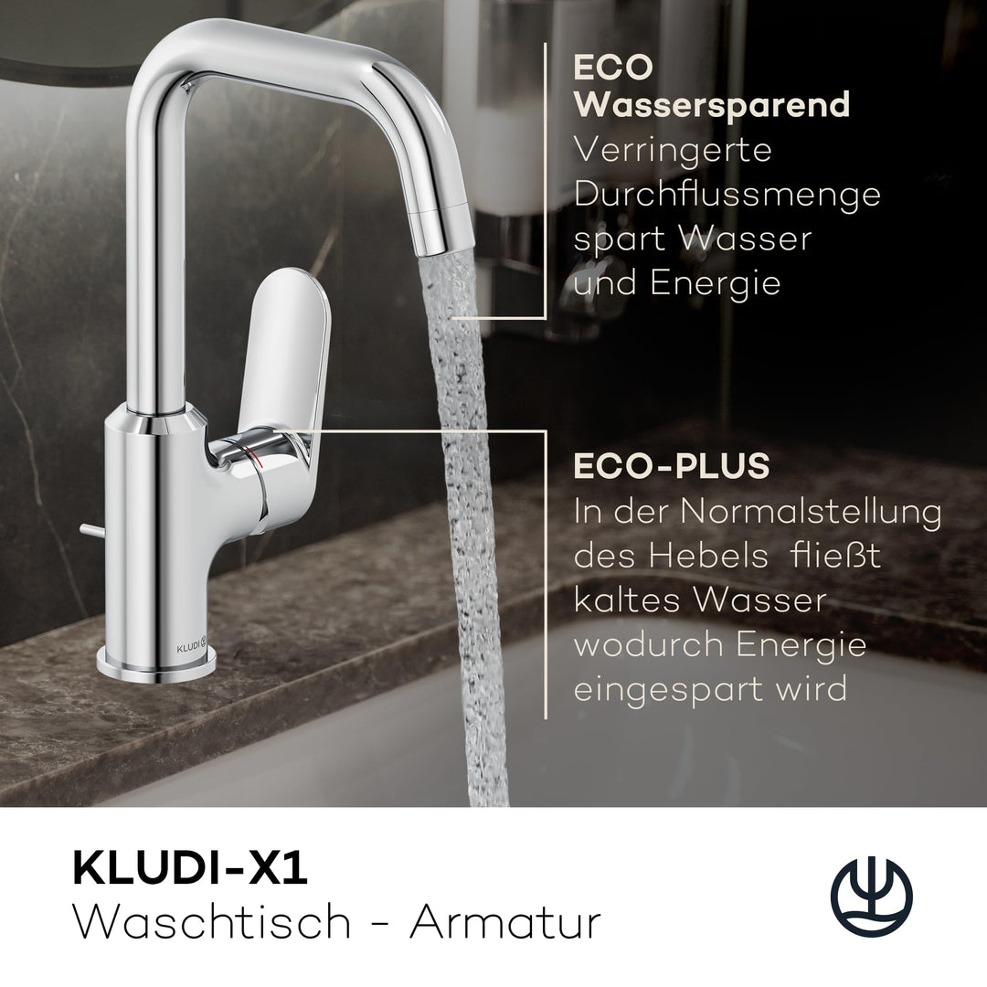 Waschtischarmatur Chrom 360° schwenkbar mit Zugstangen-Ablauf Messing - Bild 2