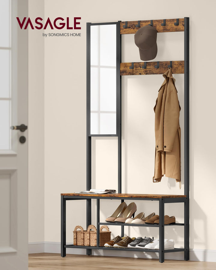 Garderobenständer 4-in-1 mit Spiegel, Schuhbank und Haken, 185 cm - Bild 2