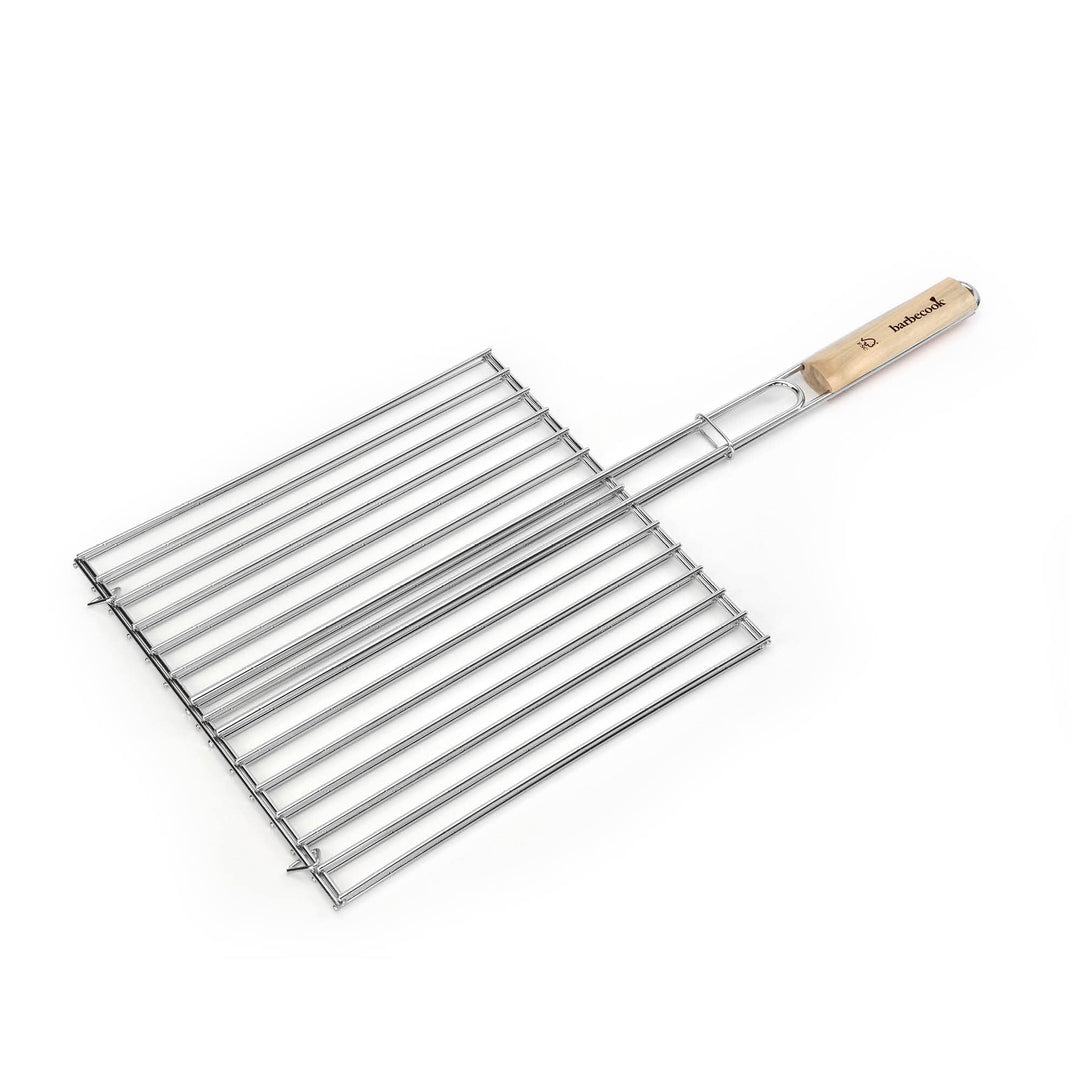 Klappbares Grillgitter Edelstahl verchromt mit FSC-Birkenholzgriff 36x34 cm