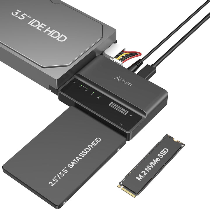 Festplatten Adapter USB 3.0 für IDE SATA M.2 NVMe mit Netzschalter