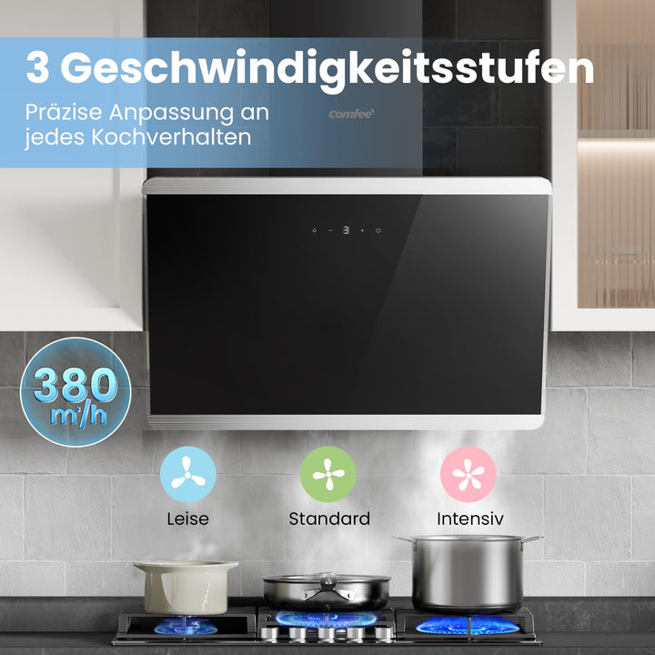 Dunstabzugshaube 60cm kopffrei Schräg-Design Glas Edelstahl A++ - Bild 3