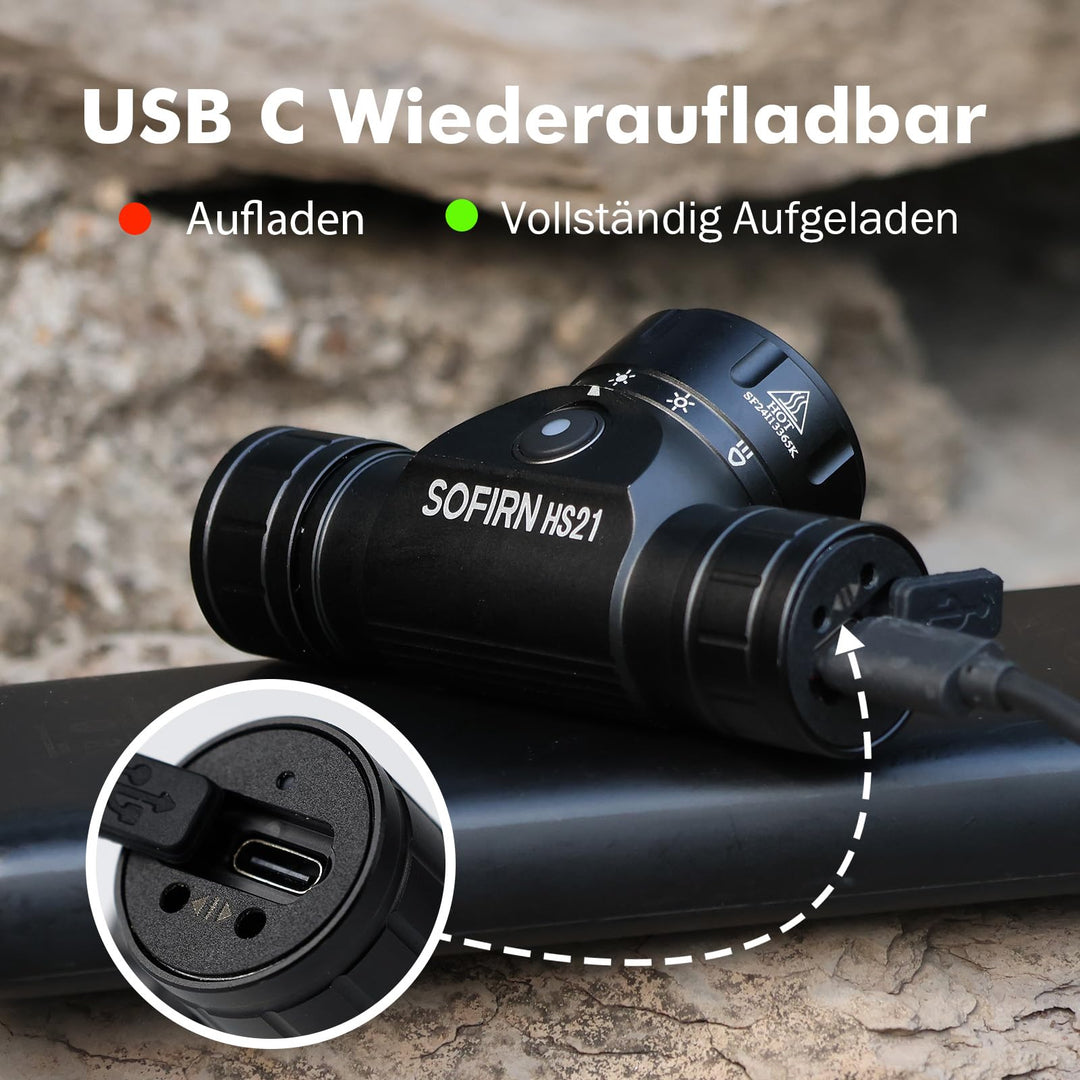 Stirnlampe LED wiederaufladbar 2200 lm Rot-Weiss-Gelblicht USB-C - Bild 7