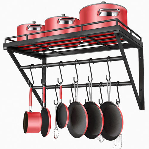 Wandregal Küche Metall 60cm mit 12 Haken für Töpfe und Pfannen
