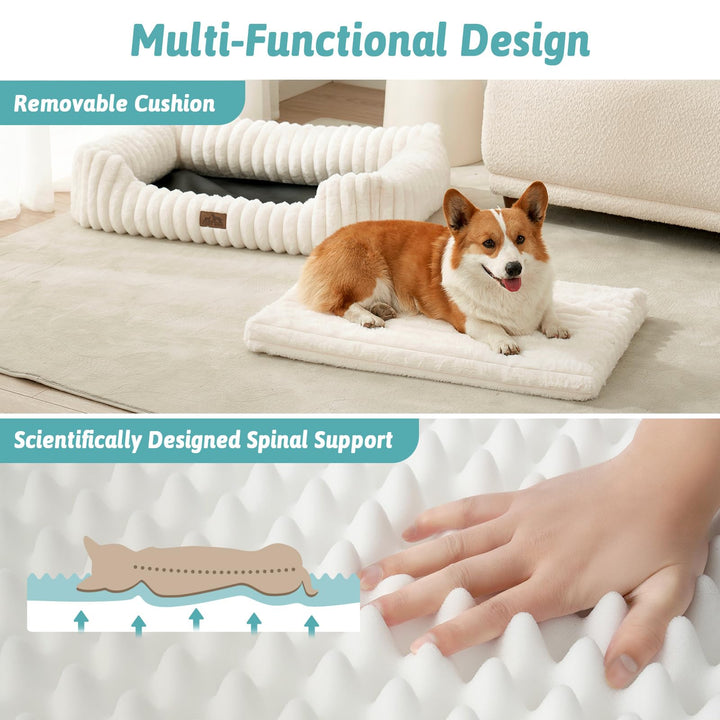 Orthopädisches Haustierbett mit Kunstfell Beige waschbar für Katzen und Hunde - Bild 3