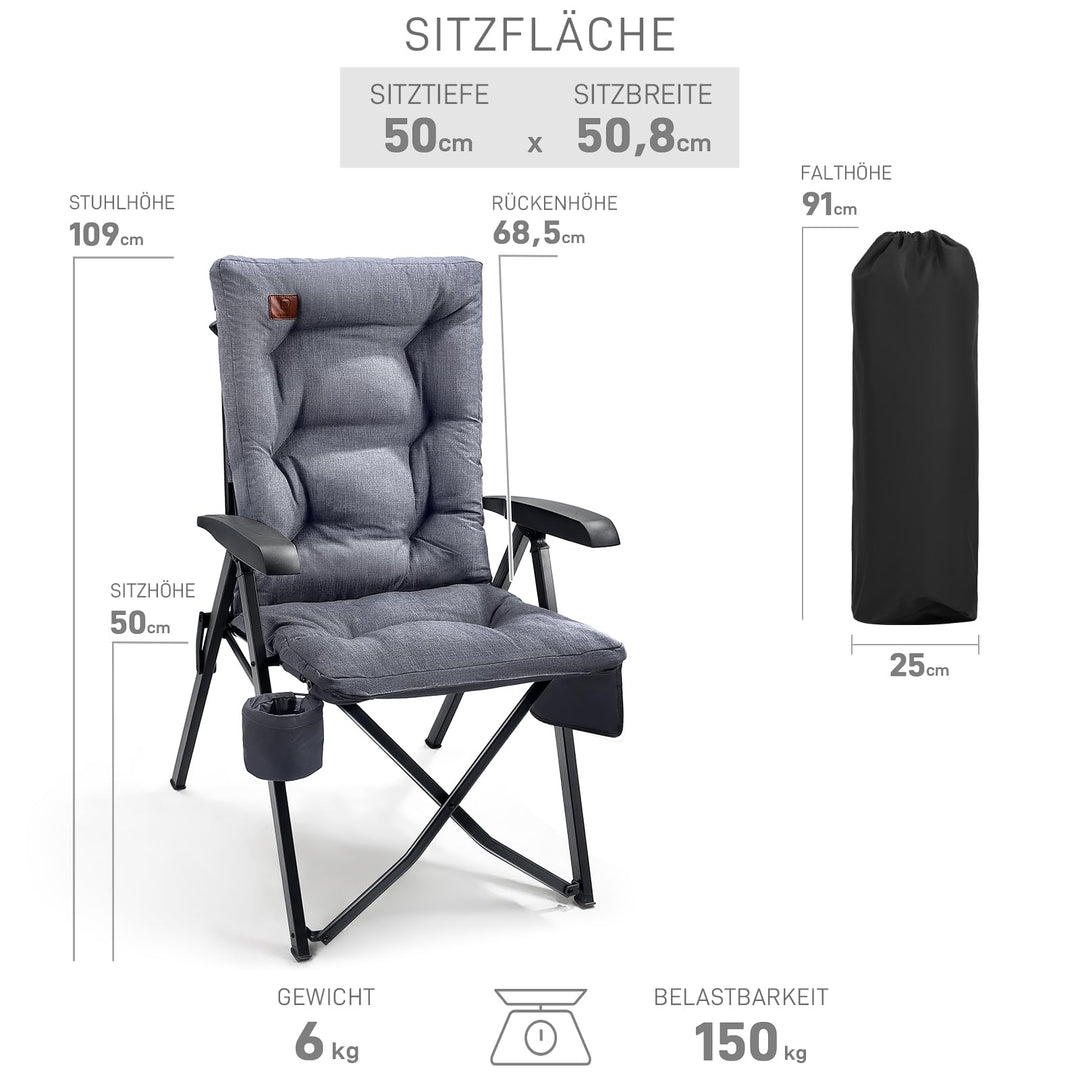 Campingstuhl faltbar gepolstert 2er-Set 150 kg Traglast grau - Bild 3