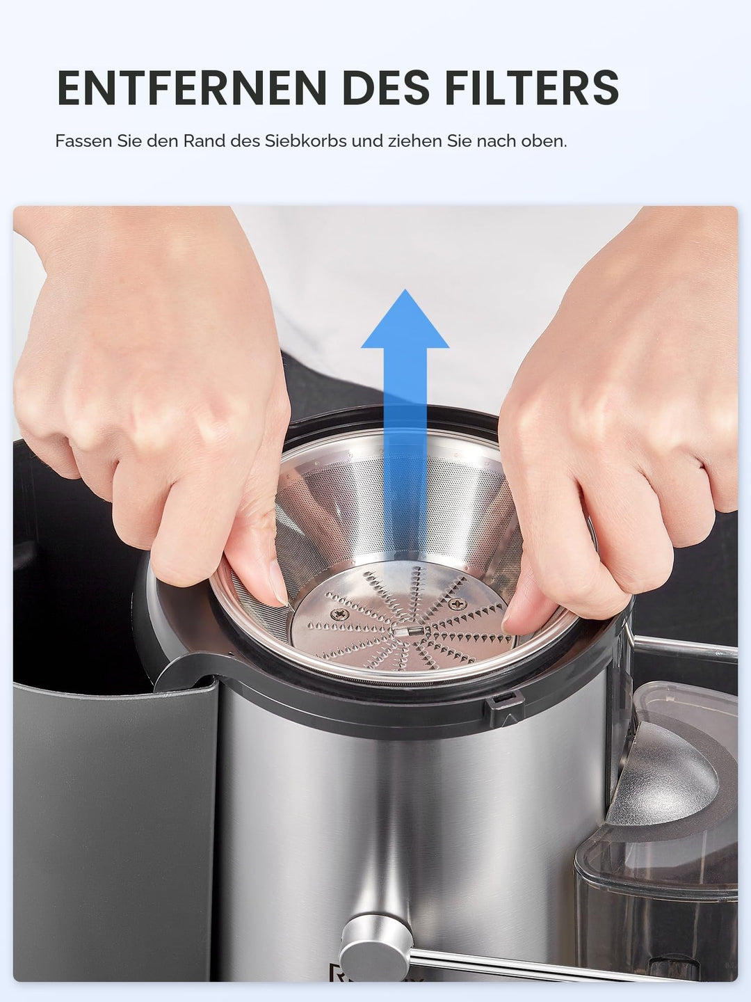 Zentrifugalentsafter 800W mit 72mm Einfüllöffnung für Obst und Gemüse - Bild 8