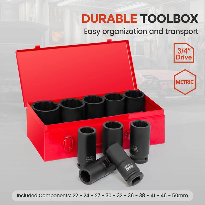 Schlagschrauber-Nuss-Set 3/4" Tief 90mm 22-50mm Metrisch 10-tlg. - Bild 6