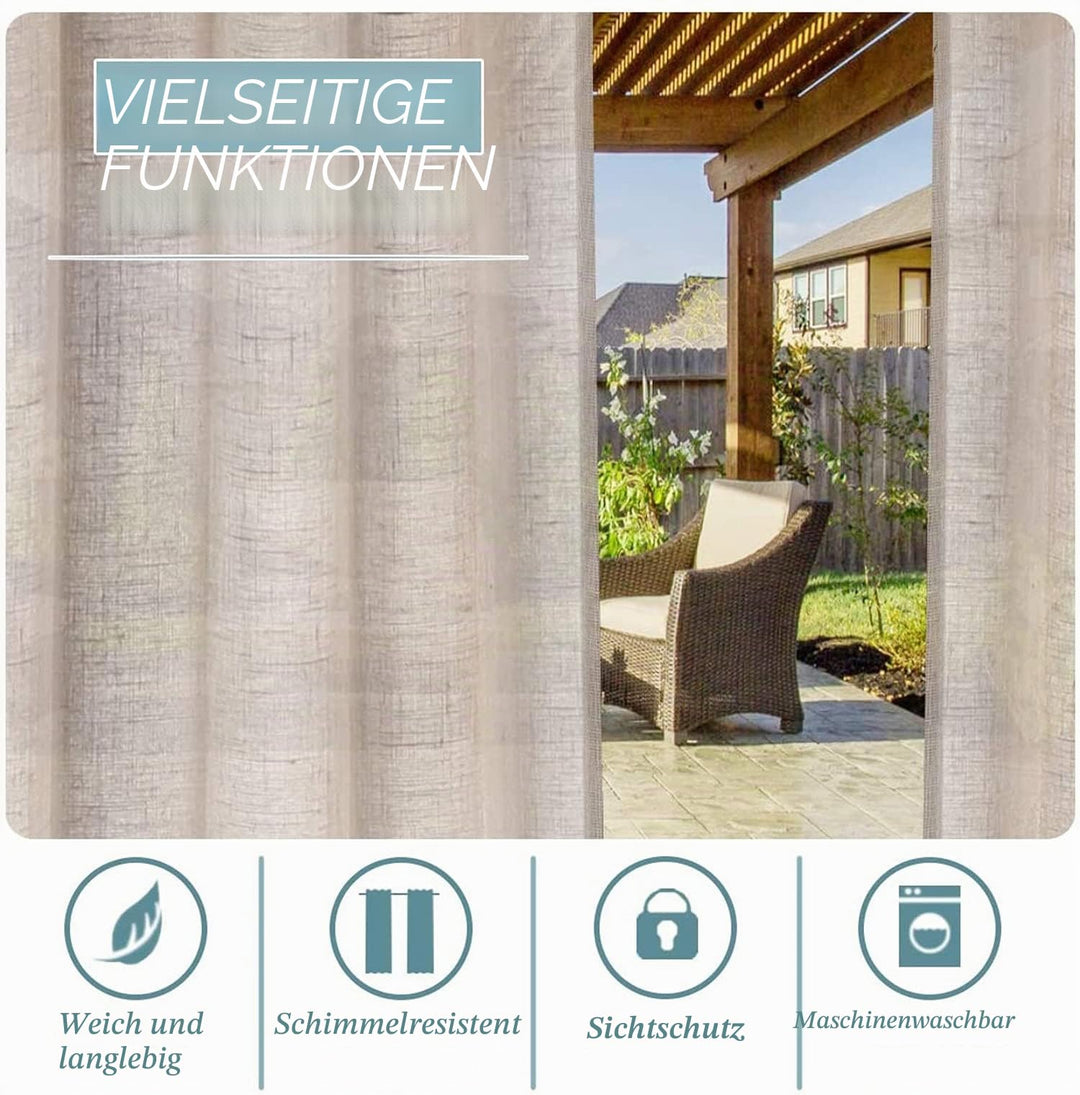 Outdoor Vorhänge Leinen 2er-Set 132x213 cm für Terrasse und Pergola - Bild 5