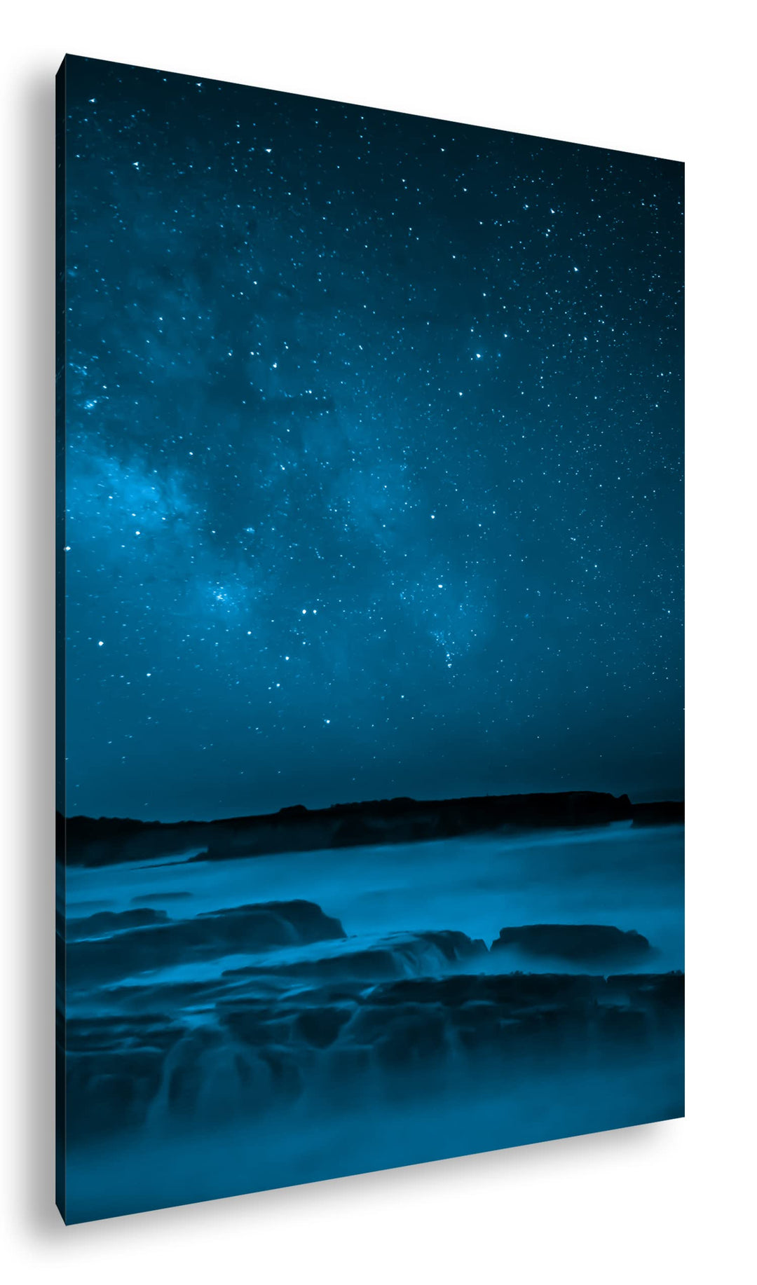 Leinwandbild Sternenhimmel Blau Monochrom 80x60 cm Echtholzrahmen