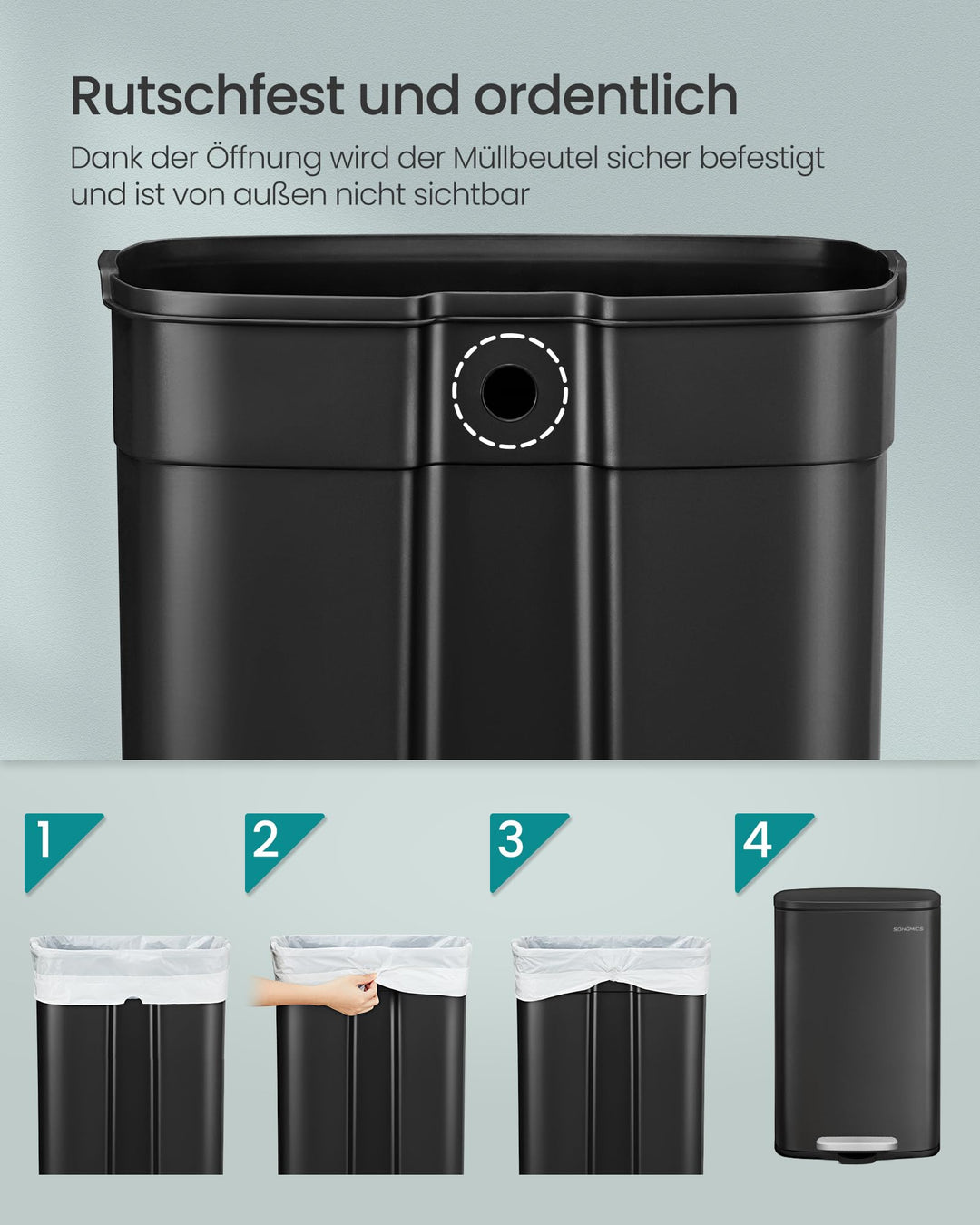 Treteimer Küche Stahl 50 Liter Softclose schwarz - Bild 5