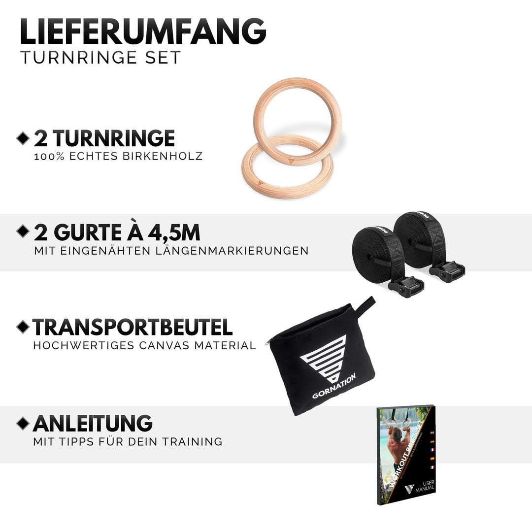 Turnringe Holz 18 cm Olympisches Mass mit Gurten fuer Calisthenics - Bild 6