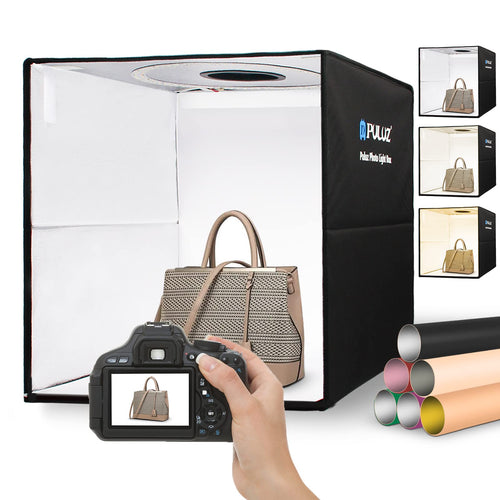 Fotostudio Box 40x40cm 160 LED 3 Farbtemperaturen 12 Hintergründe