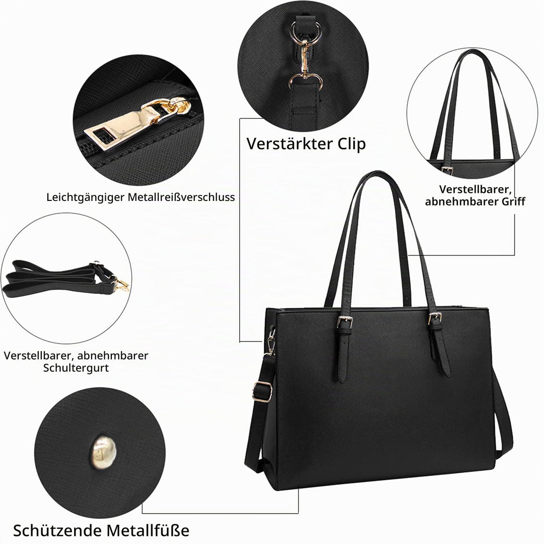 Laptoptasche Damen Schwarz PU-Leder 15,6 Zoll Shopper Business - Bild 6