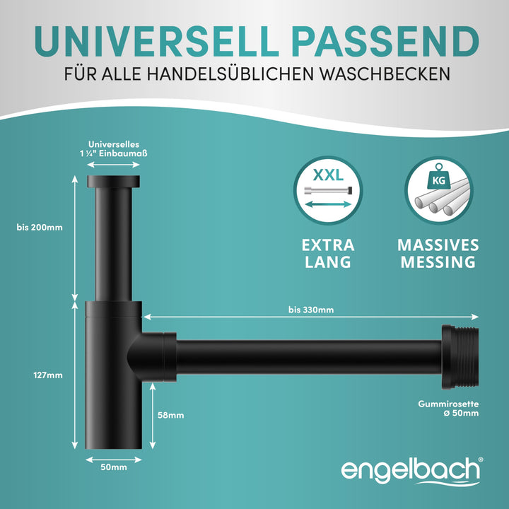 Design Siphon Waschbecken Schwarz Edelstahl mit Reinigungsöffnung 1¼" - Bild 6