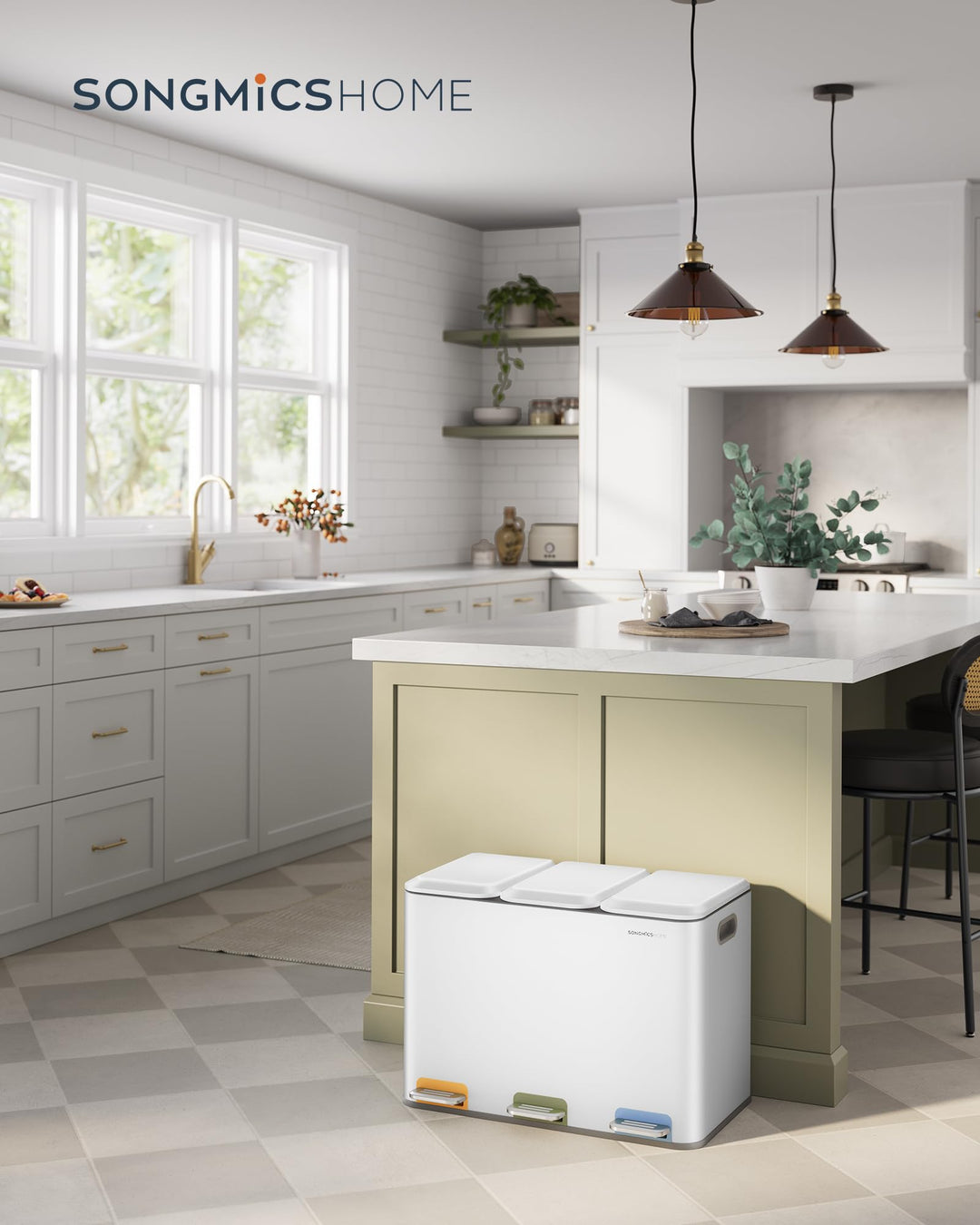 Mülltrennsystem Küche Stahl 3x15L mit Softclose-Deckel - Bild 2