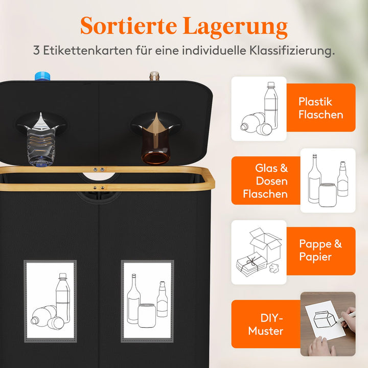 Pfandflaschen Sammelbehälter 150L mit Deckel 2 Fächer Schwarz - Bild 3