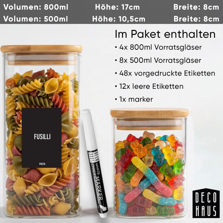 Vorratsgläser eckig Borosilikatglas 12er-Set mit Bambusdeckel - Bild 2