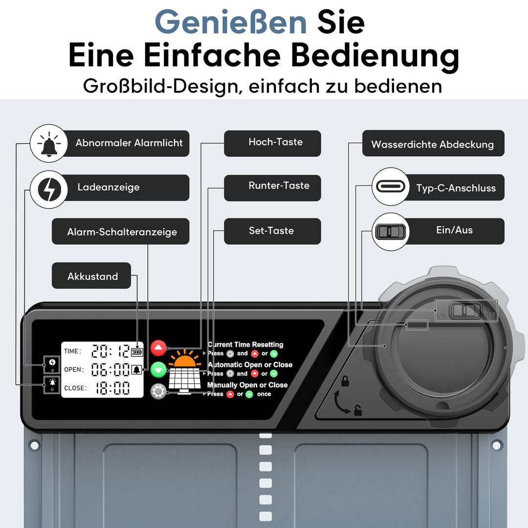 Automatische Hühnerklappe Solar mit Timer und Fernbedienung 24x27,5cm - Bild 6