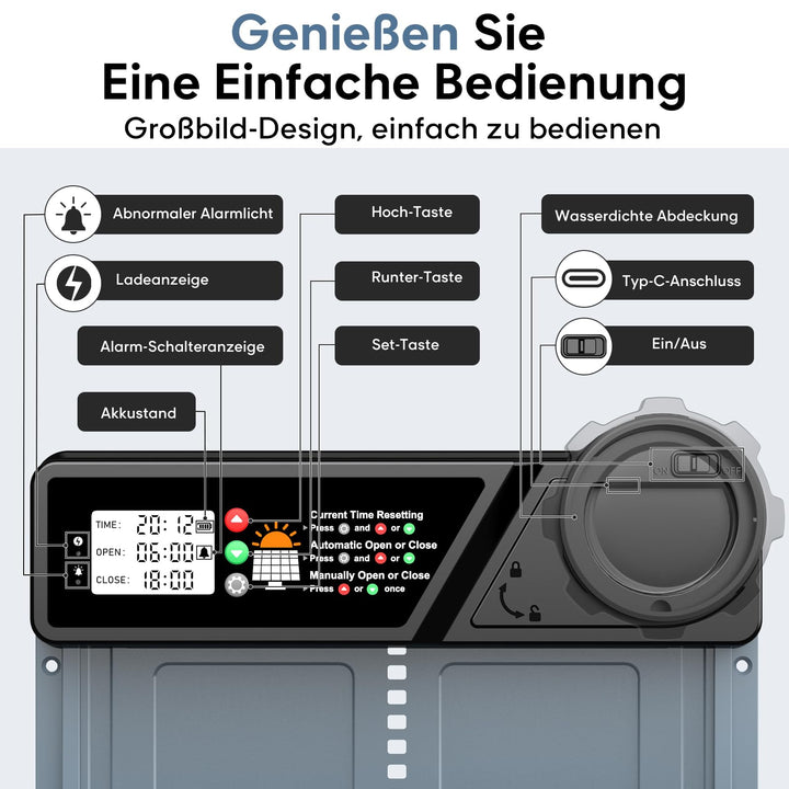 Automatische Hühnerklappe Solar mit Timer und Fernbedienung 24x27,5cm - Bild 6