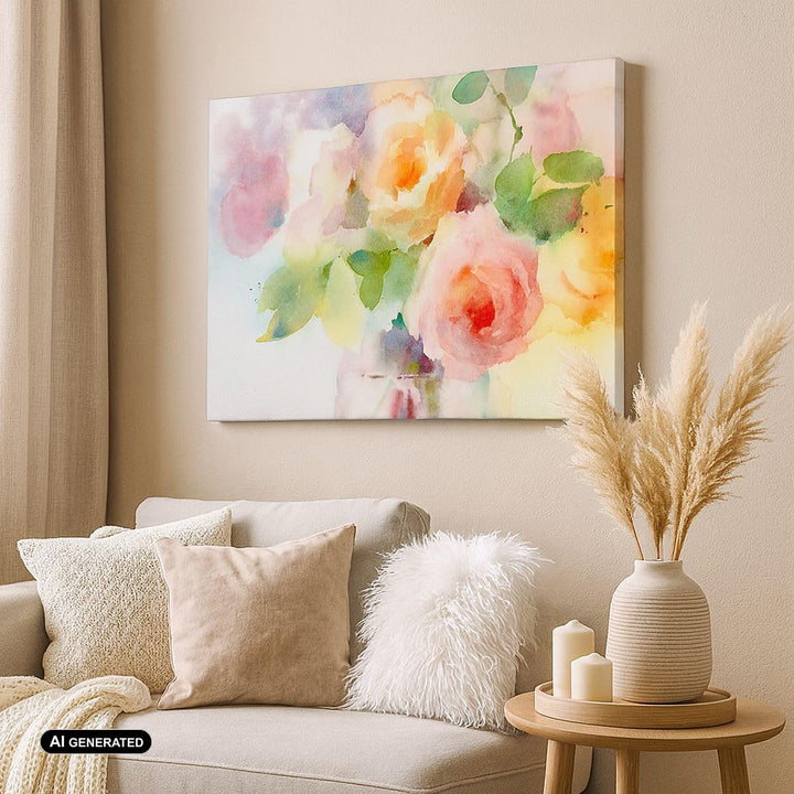 Leinwandbild Rose 100x70 cm mit Rahmen Botanik Pastell Wanddeko - Bild 3