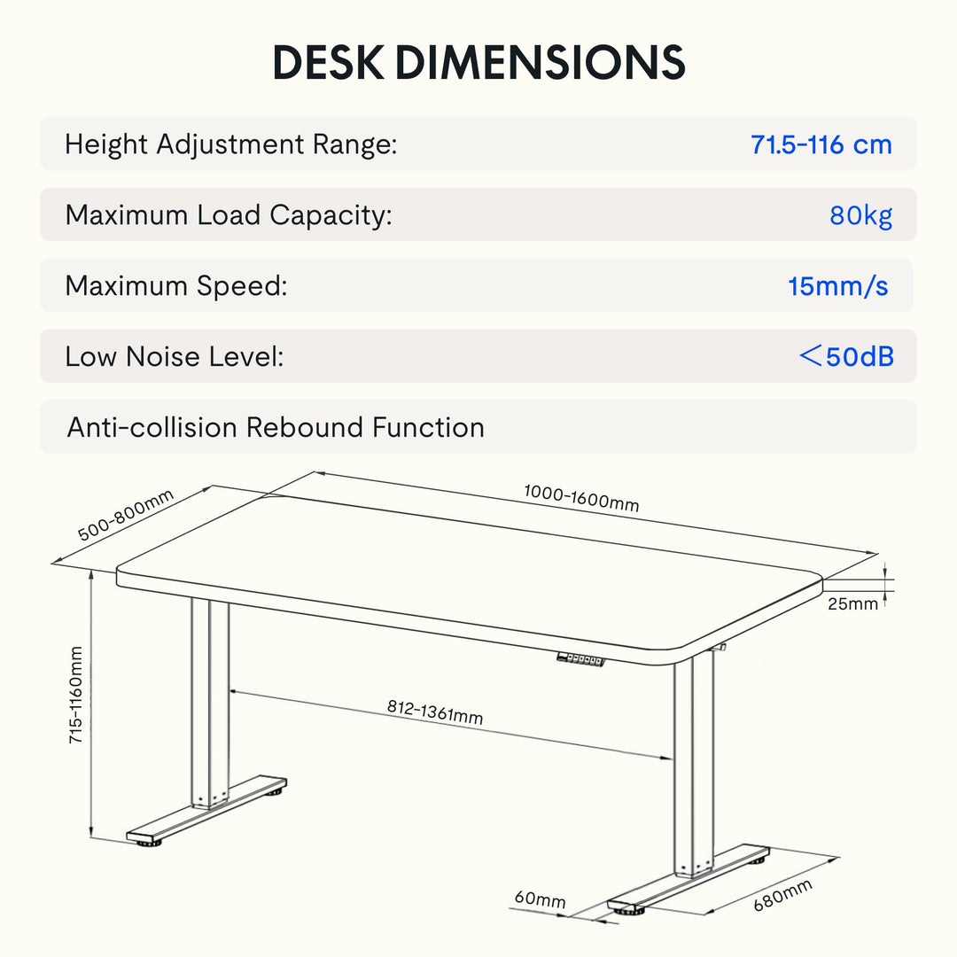 Elektrischer Stehschreibtisch 160x80cm höhenverstellbar 71-116cm - Bild 2